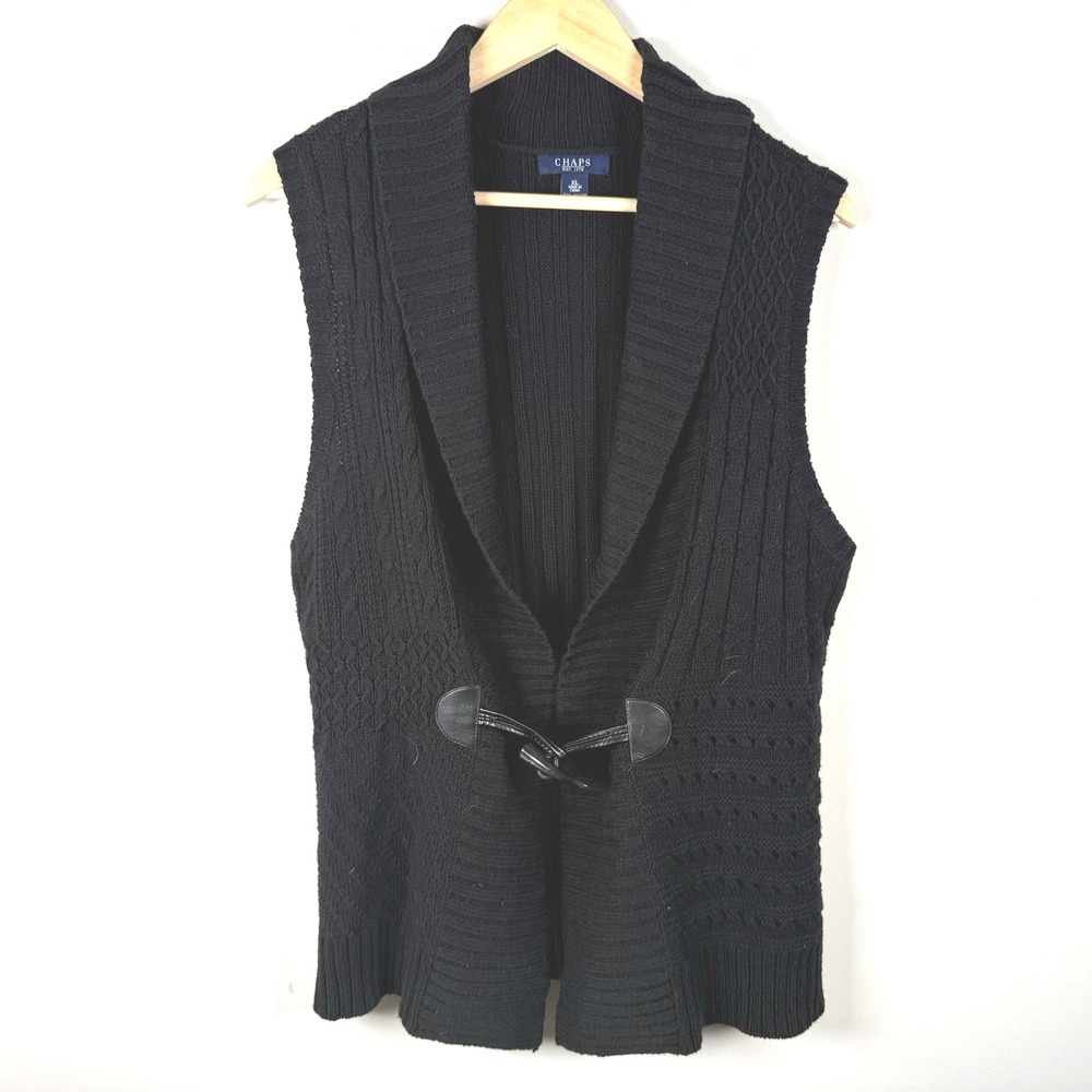 Chaps Ladies Black Textured Knit Cotton Blend Sweater‎ Vest 90s/Y2K Size XL
